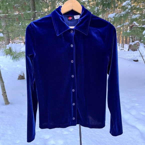 90s Pale Blue Velvet Button-Up Blouse Women’s Size M NWT - Picture 16 of 16